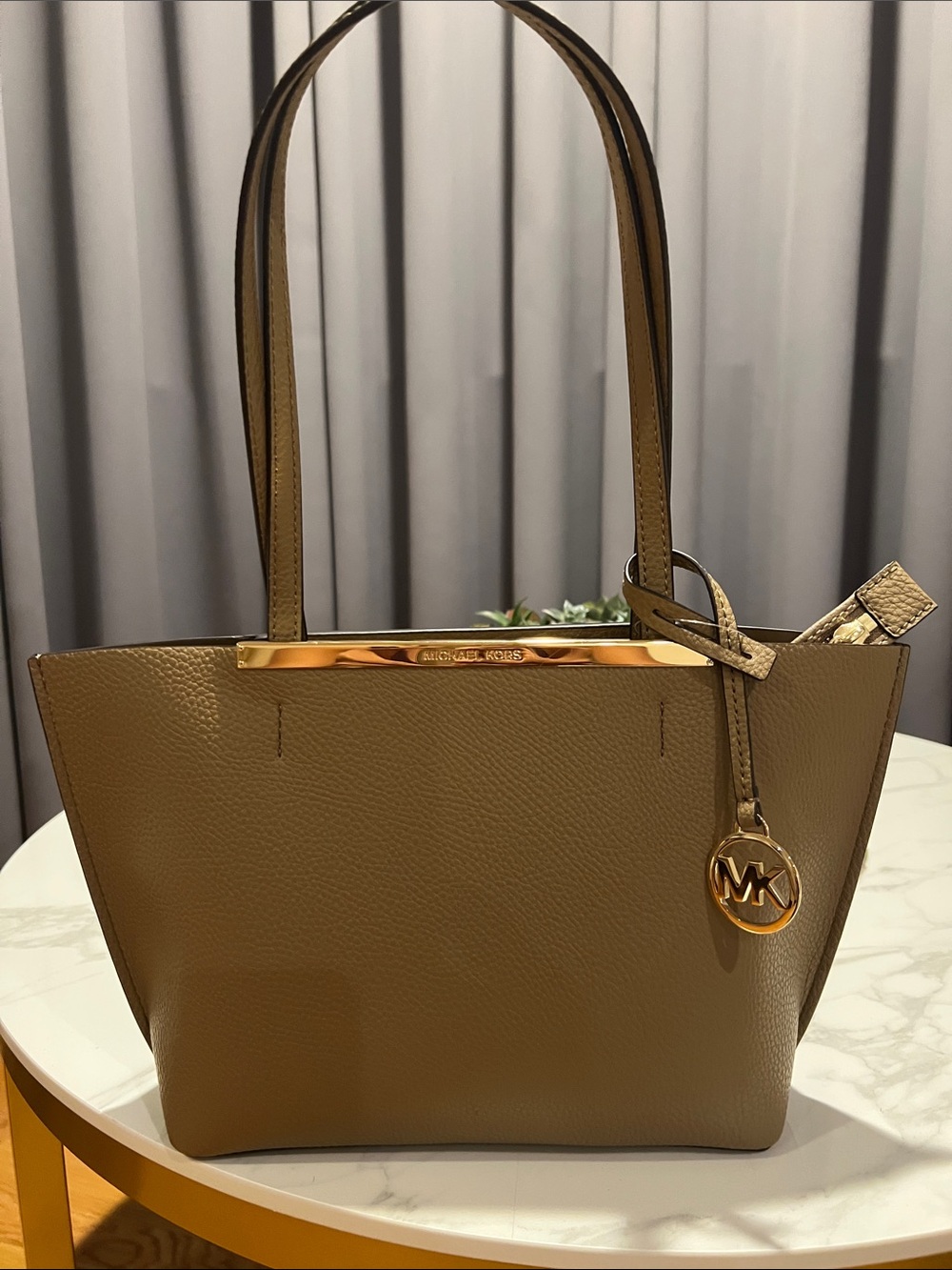 Michael Kors Evelyn Small Leather Pebbled Tote with Gold Accent